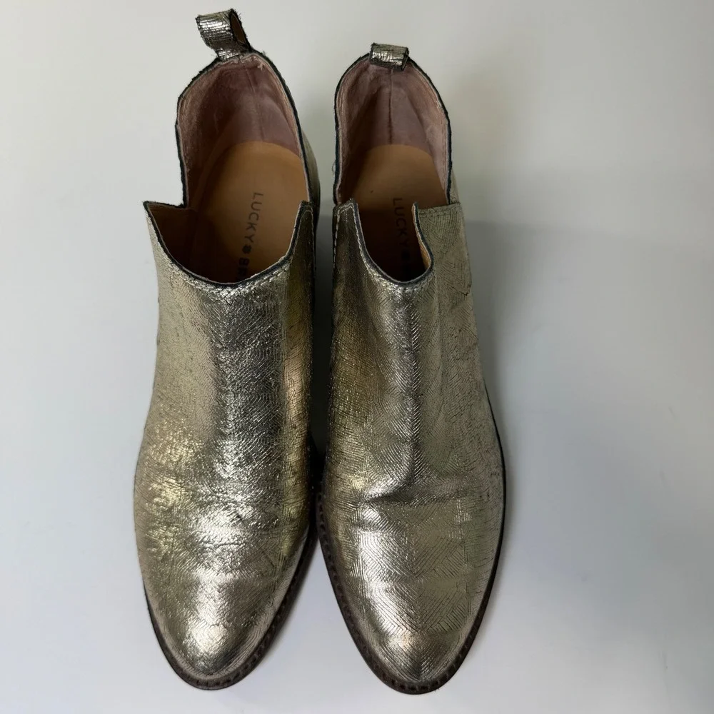 Lucky Brand Fayth Metallic Gold Textured Leather Ankle‎ Boots Womens 8.5